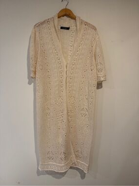 Lauren By Ralph Lauren - Linen Maxi Crochet Cardigan - size 1x